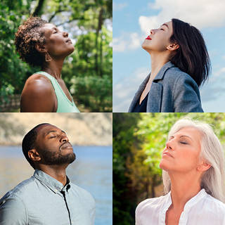 4 photos of diverse people taking a breath of fresh air