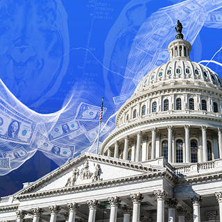 Photo Collage U.S. Capitol, money, mri scan