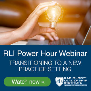 hand holding lightbulb with text reading "RLI Power Hour Webinar Transitioning to a New Practice Setting Watch now" RLI logo.