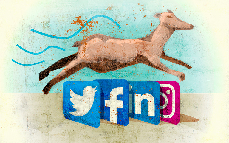 Jan 2020 - Brand, deer jumping over social media icons