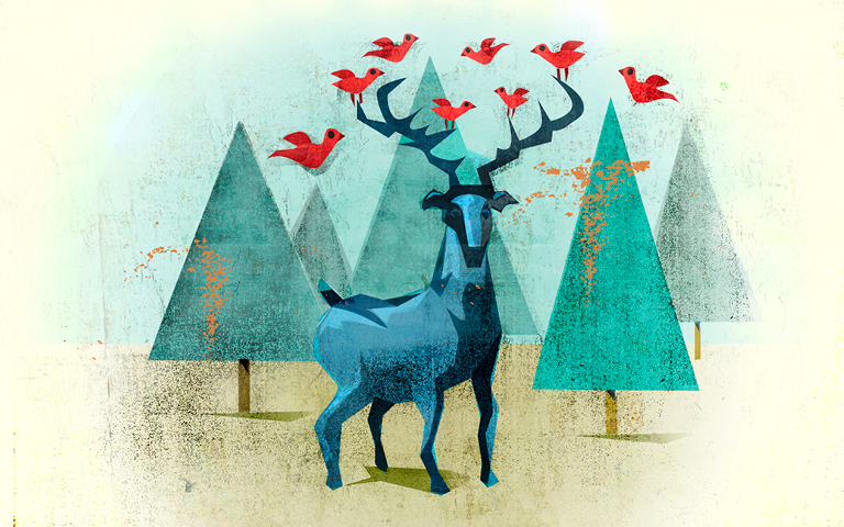 Jan 2020 - People Skills, buck with birds perched on antlers