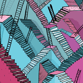 Art - series of overlapping steep stairs - tile