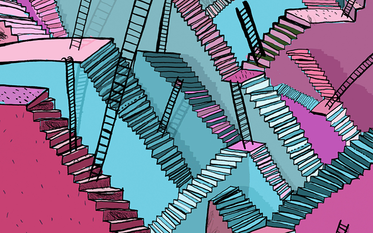 Art - series of overlapping steep stairs