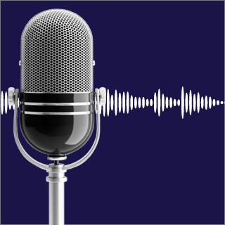 photo: Microphone blue background sound waves