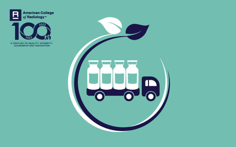 Illustration: Truck carrying vials with recycle circle and leaves
