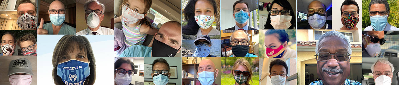 Collage of faces of people wearing masks to protect against transmitting covid-19
