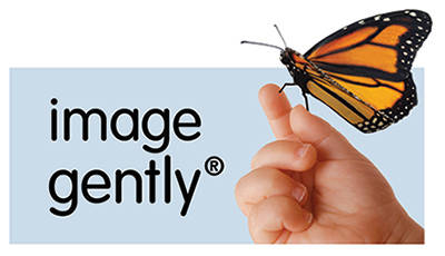 Image Gently logo of a butterfly on a person's finger
