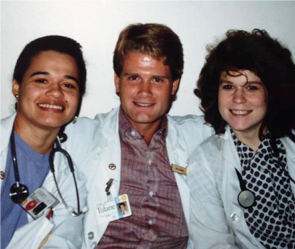 Smetherman (right) pictured with medical school classmates Angela T. Barthe, MD, and Christoper A. Hinnant, MD.