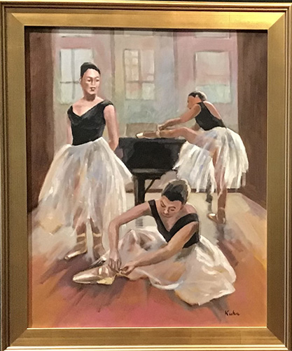 Painting of ballerinas at rest by Kuhn Hong, MD, FACR