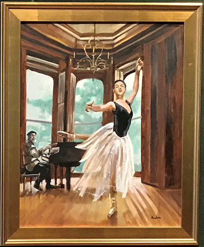 Painting of ballerina on point accompanied by pianist, by Kuhn Hong, MD, FACR